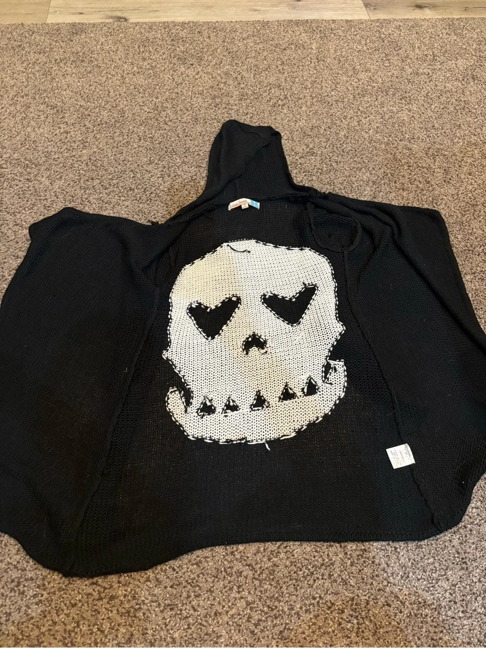 Black Skull Heart-Eye Knit Kids Sweater